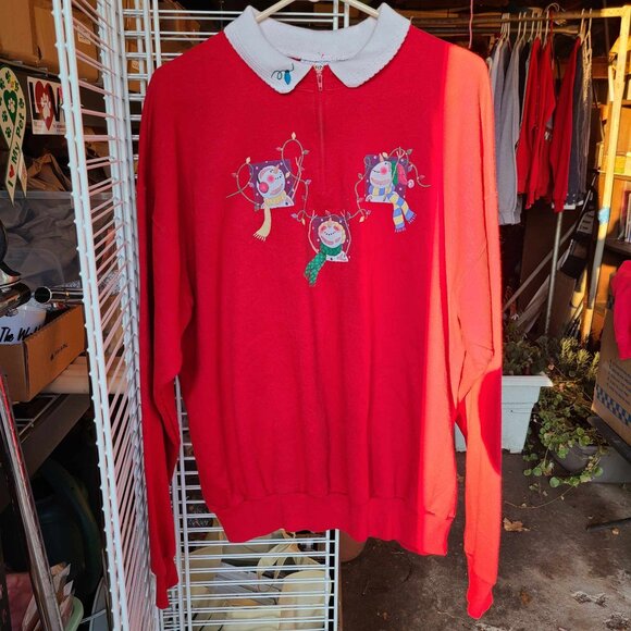 Vintage Snowmen Hanging Christmas Lights "Ugly Christmas Sweater" Sweatshirt - Picture 1 of 3